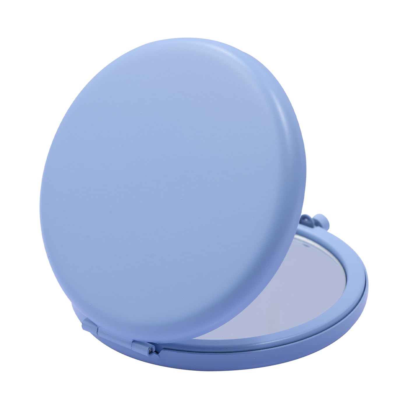 MLLXX Compact Mirror for Purse, Metal Round Shell, Double-Sided 1X/2X Magnifying, Portable Travel Makeup Mirror, Mini Pocket Mirror, Baby Blue, 4 Packs
