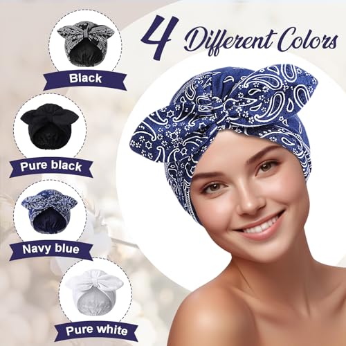 Funtery Double-Layer Satin Lined Turban for Women - 4-Pack Cotton Headwear