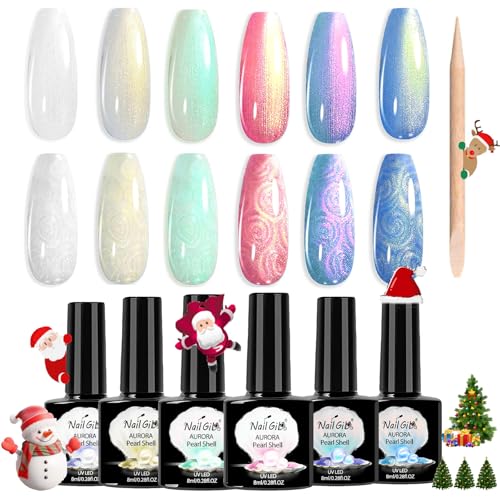 NAILGIL Pearl Gel Nail Polish Set - Mermaid Pearl Effect, Soak Off LED, 6 Colors - Peal Set