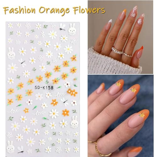 VOTACOS Flower Nail Stickers - 5D Embossed Floral Decals Set