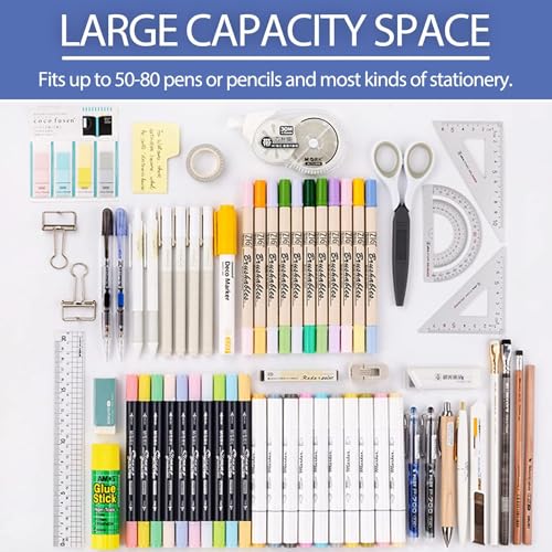 Large Capacity Canvas Pencil Case with 3 Compartments - Black
