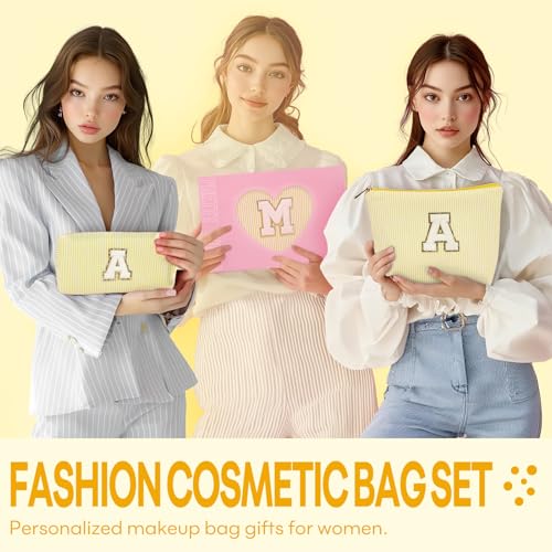 Mibasies Personalized Initial Makeup Bag Set - Travel Toiletry Organizer