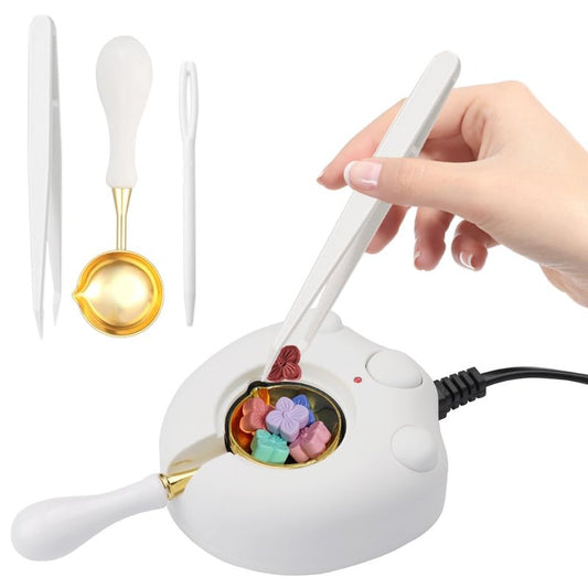 Electric Wax Seal Warmer Kit With Spoon and Tweezers - Great Tool for DIY Seals, Stamp and Melting Sticks, Sealing Beads (White)