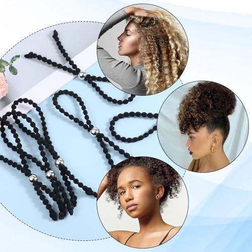 6 Adjustable No-Slip Black Hair Ties for Curly Hair - Qulkws