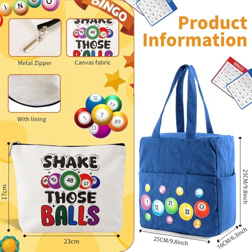 Bingo Bag with Pockets and Zipper - Blue Polyester Tote for Daubers & Accessories