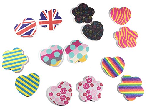 Colorful Heart & Flower Nail Buffers 72 Pack, 240/600 Grit, Individually Wrapped