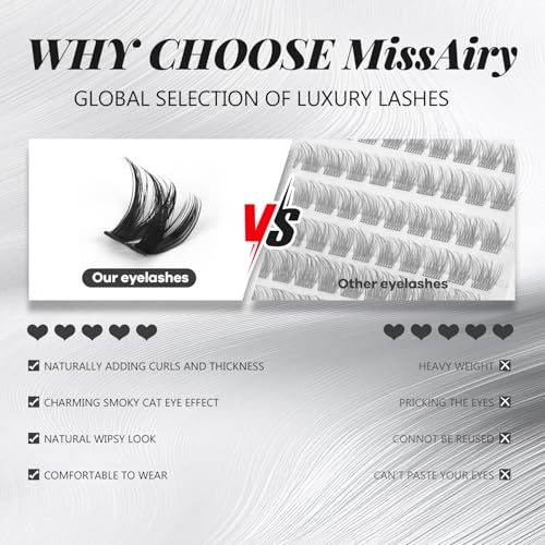 MissAiry Wispy Lash Clusters 8-14MM D-Curl DIY Eyelash Extension Kit