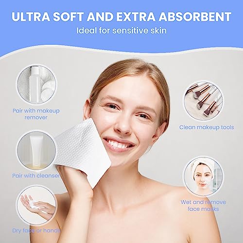 100 Pack Organic Viscose Facial Cleansing Towels for Sensitive Skin - Ultra Soft Dry Wipes
