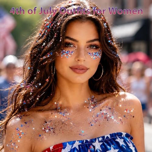 Mysense Patriotic Red White and Blue Face Hair Body Glitter Stick,4th of July Outfits and Accessories for Women Kids,USA Flag Makeup for Independence Day 250 Anniversary Memorial Day Veterans Day
