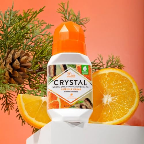 Crystal Mineral Deodorant Roll-On - Citrus & Cedar, 24-Hour Odor Protection, Aluminum & Paraben Free, 2.25 FL OZ