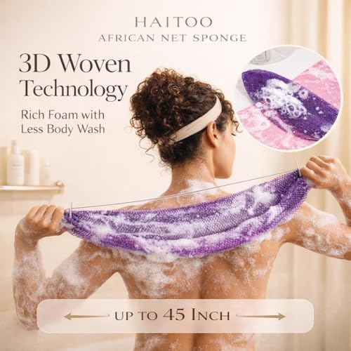 African Net Sponge 4-Pack, Exfoliating Bath Washcloth for Body & Back