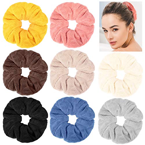 Microfiber Hair Towel Scrunchies Set - 8 Colorful Water-Absorbing Hair Ties for Wet Hair