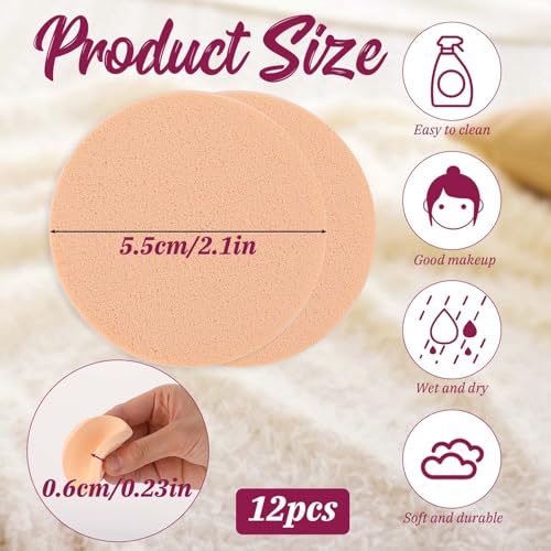 12-Pack Round Makeup Sponges for Foundation & Concealer - Skin Color