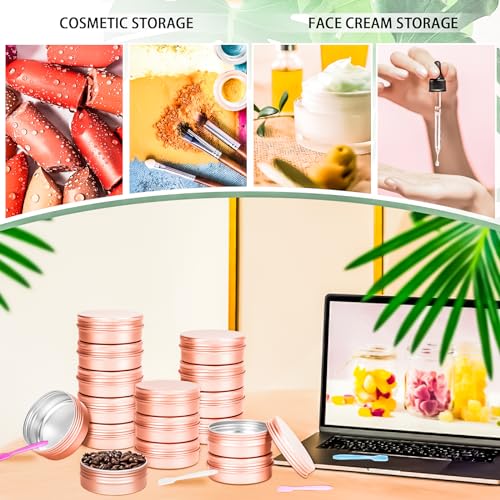 MotBach Rose Gold 16-Pack 2oz Aluminum Tin Jars with Screw Lids for Cosmetics & DIY