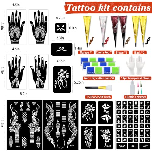 InkForge Temporary Tattoo Kit - 6 Colors, 65 Stencils & Tools