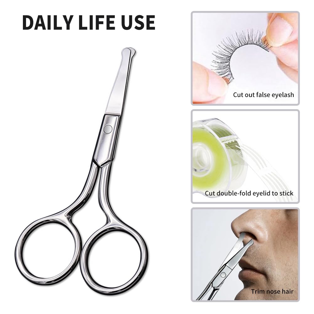 AsonTao Small Scissors With Round Tip Design - Professional Grooming for Hair, Eyelashes, Nose, Eyebrow Trimming, Mustache - Will Not Hurt the Nasal Cavity