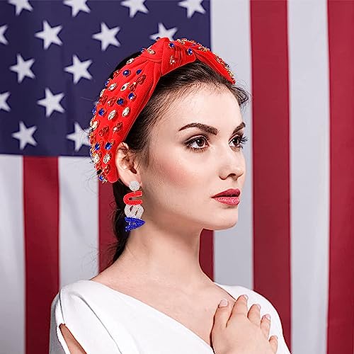 NVENF 4th of July Headband American Flag Rhinestone Pearl Hairband - Variation 4