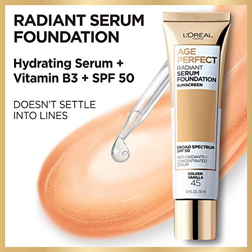 L'Oreal Paris Age Perfect Radiant Serum Foundation SPF 50, Hazelnut, 1 Fl Oz