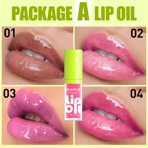 BEFIVECOK Lip Glow Oil Set A - 4 Colors Hydrating Lip Oils with Large Brush Head