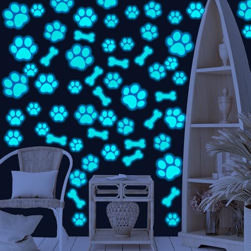 Glow in the Dark Dog Paw Stickers - 127 Removable Vinyl Decals for Kids' Rooms