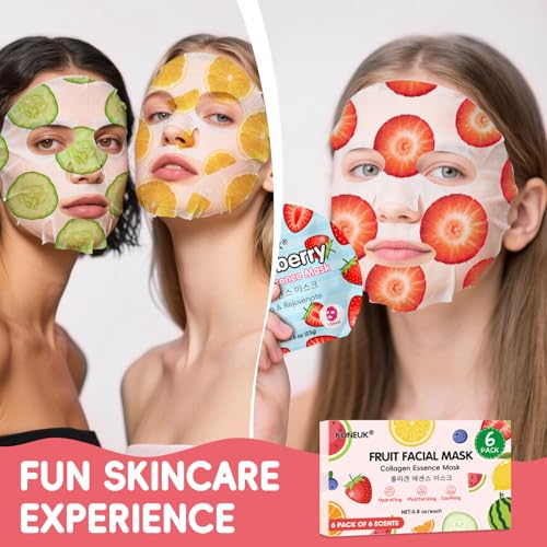 KONEUK 6 Pack Colorful Fruit Face Masks - Hydrating Skincare