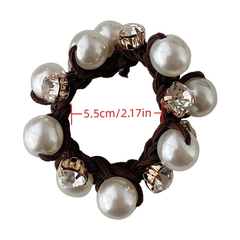 Chic Rhinestone & Faux Pearl Flower Hair Ties - 2pcs Set for Girls | Stylish Everyday & Vacation Accessory, Black
