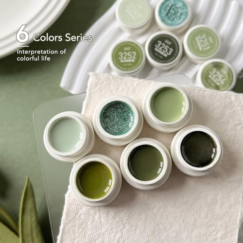 GAOY Olive Green Gel Nail Polish Set - 6 Cat Eye Glitter Shades