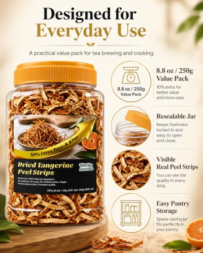 WildSap Emeralds Dried Tangerine Peel Strips - 8.8 oz Natural Citrus