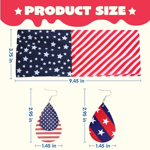 JOYIN Patriotic US Flag Headband & 4 Leather Earrings 4th of July Party Accessories