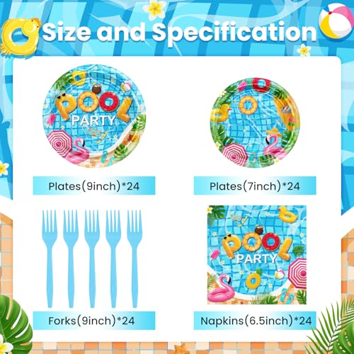 Avezano 96-Piece Pool Party Disposable Plates & Napkins Set for 24 Guests