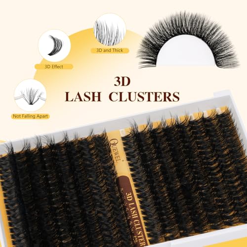 QUEWEL Lash Clusters Kit - 320Pcs 80D+100D 3D Eyelash Extensions