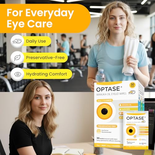 OPTASE Manuka Oil Eyelid Wipes - Hydrating, Gentle Eye & Face Cleansing, 30 Single-Use Sterile Wipes