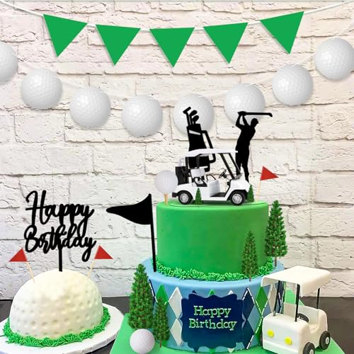 21 Golf Cake Decorations Set - Mini Cart, Balls, Flags & Trees