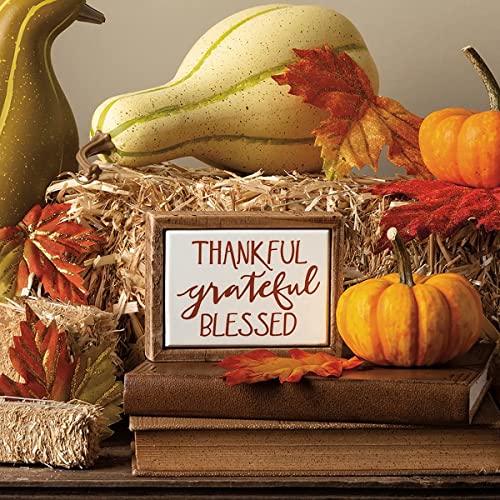 Thankful Grateful Blessed Mini Wooden Box Sign - 4x3 Inch Home Décor