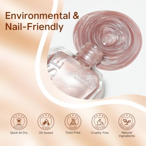 MIZHSE Champagne Rose Gold Pearl Nail Polish - Quick Dry Shimmer 0.54 fl oz
