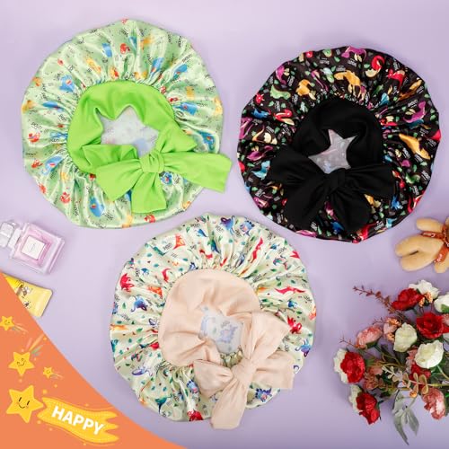 3-Piece Kids Satin Hair Bonnet Set - Soft Sleep Cap for Children
