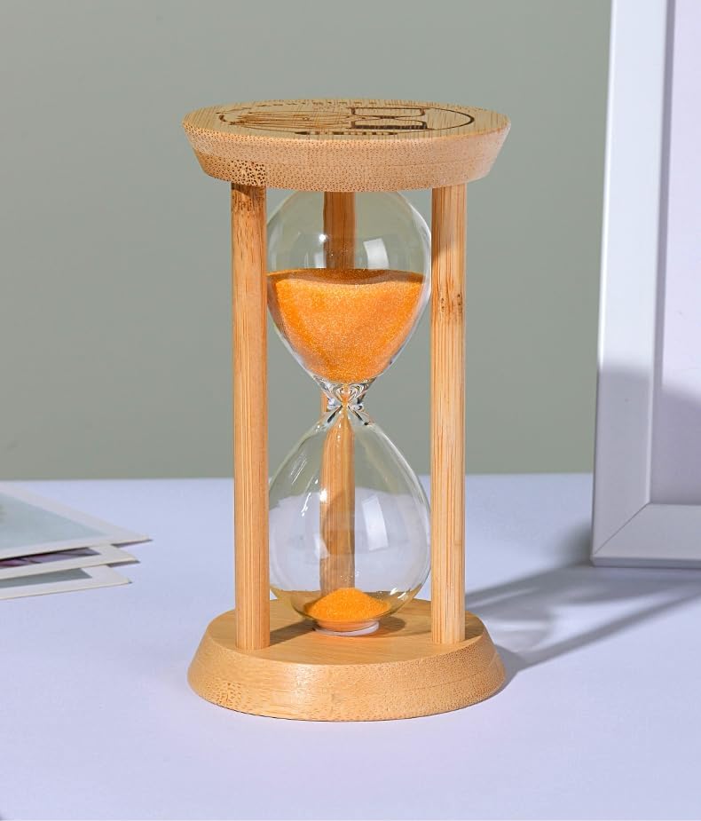 Bamboo Sand Timer - 15-Minute Hourglass Clock | Mini Gold Sand Watch for Kids & Office Decor