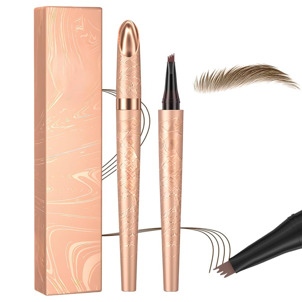Microblading Eyebrow Pencil - Premium Waterproof Formula | Long-Lasting Dark Brown Eyebrow Pen with 4 Tips
