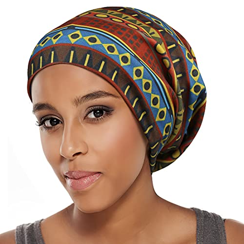 Heerf Bronze One Size Sleep Knitted Satin Bonnet for Curly & Locs Hair - Extra Large African Print Hair Wrap for Black Women