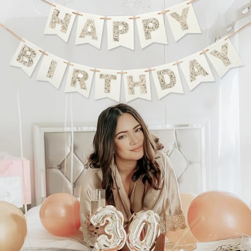 Gold & White Felt Happy Birthday Banner - Reusable Boho Decor