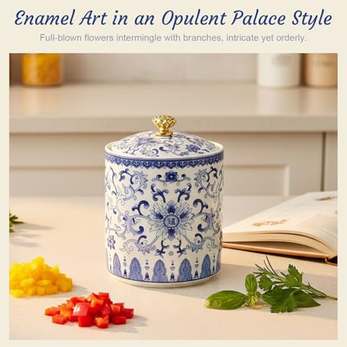 Vintage Blue & White Ceramic Salt Cellar with Airtight Lid