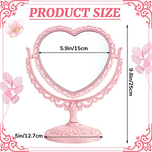 Jetec Pink Heart Shaped Desktop Makeup Mirror 360° Rotation Cosmetic Vanity