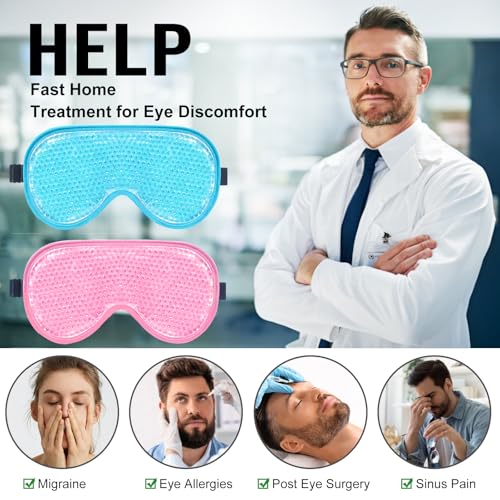 BeeVines Gel Eye Mask XL, 2-Pack Blue & Pink – Cooling Ice Eye Masks for Puffy Eyes