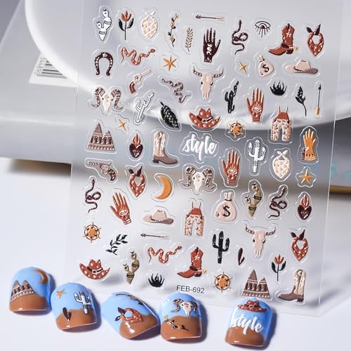 Retro Cowboy Nail Art Stickers - 2 Sheets of Self-Adhesive Decals