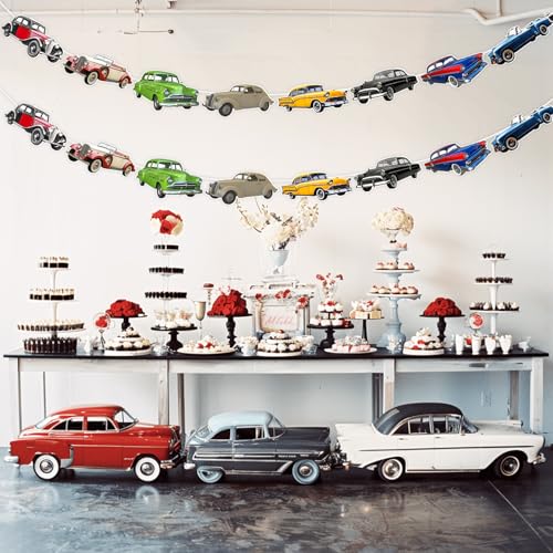 3 Pcs Classic Car Banner Garland - Retro Car Party Decorations