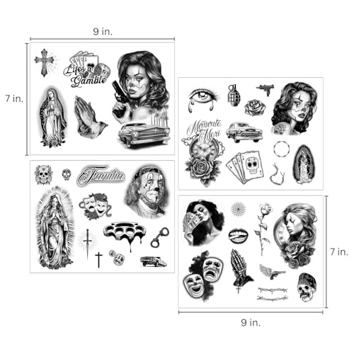 Los Vatos Chicano Bundle - Combo of 38 Temporary Tattoos for Men & Women