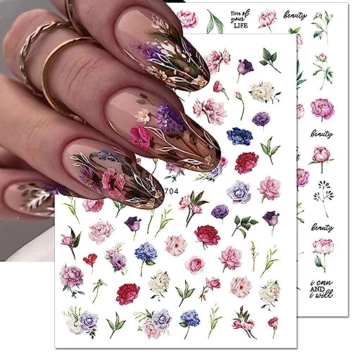 Dornail 8 Sheets 3D Floral Nail Stickers for DIY Nail Art Spring & Summer