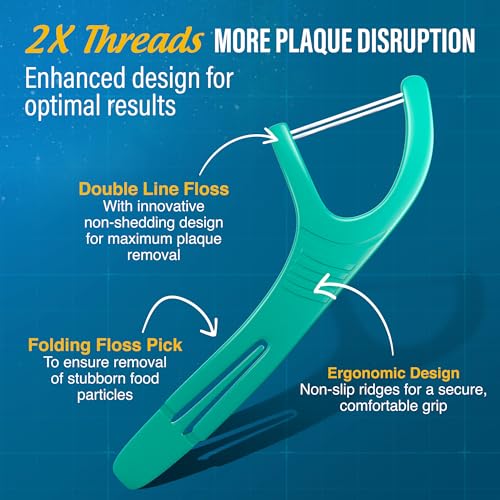 GuruNanda Dual Slickers Floss Picks 150 Ct - Double Threaded Dyneema Dental Floss with Foldable Toothpick - Unflavored, 1 Foot Pack