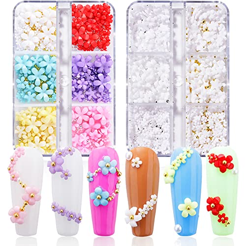 Pink & White 3D Flower Nail Charms Set - Acrylic Nail Art Decorations, 2 Boxes