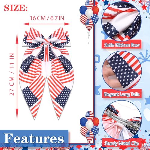 4th of July American Flag Hair Bow Clip - Patriotic Red White Blue